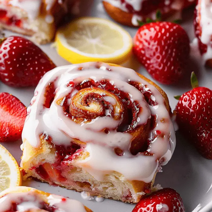 Strawberry Cinnamon Rolls With Lemon Cream Cheese Glaze