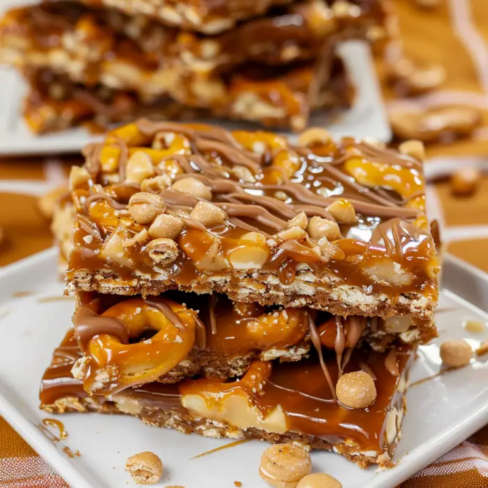 Caramel Pretzel Crack Bars