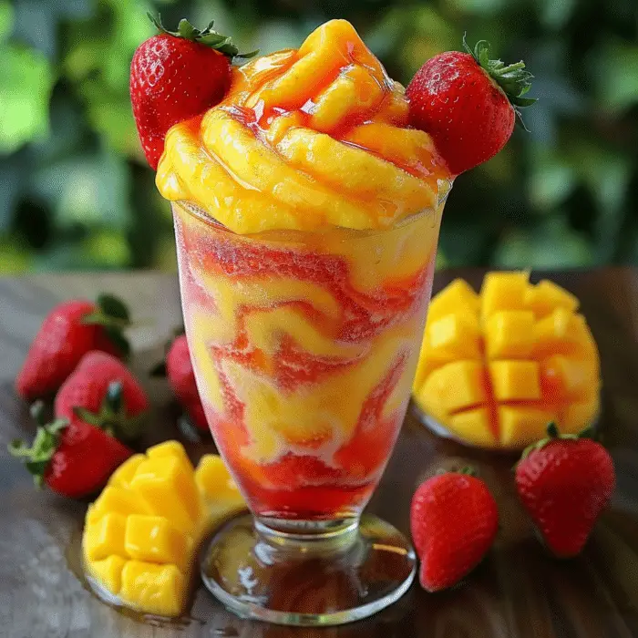 Fresh Mango Strawberry Swirled Slushies