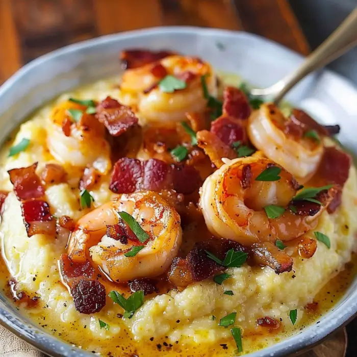 Bacon Shrimp and Cheddar Grits