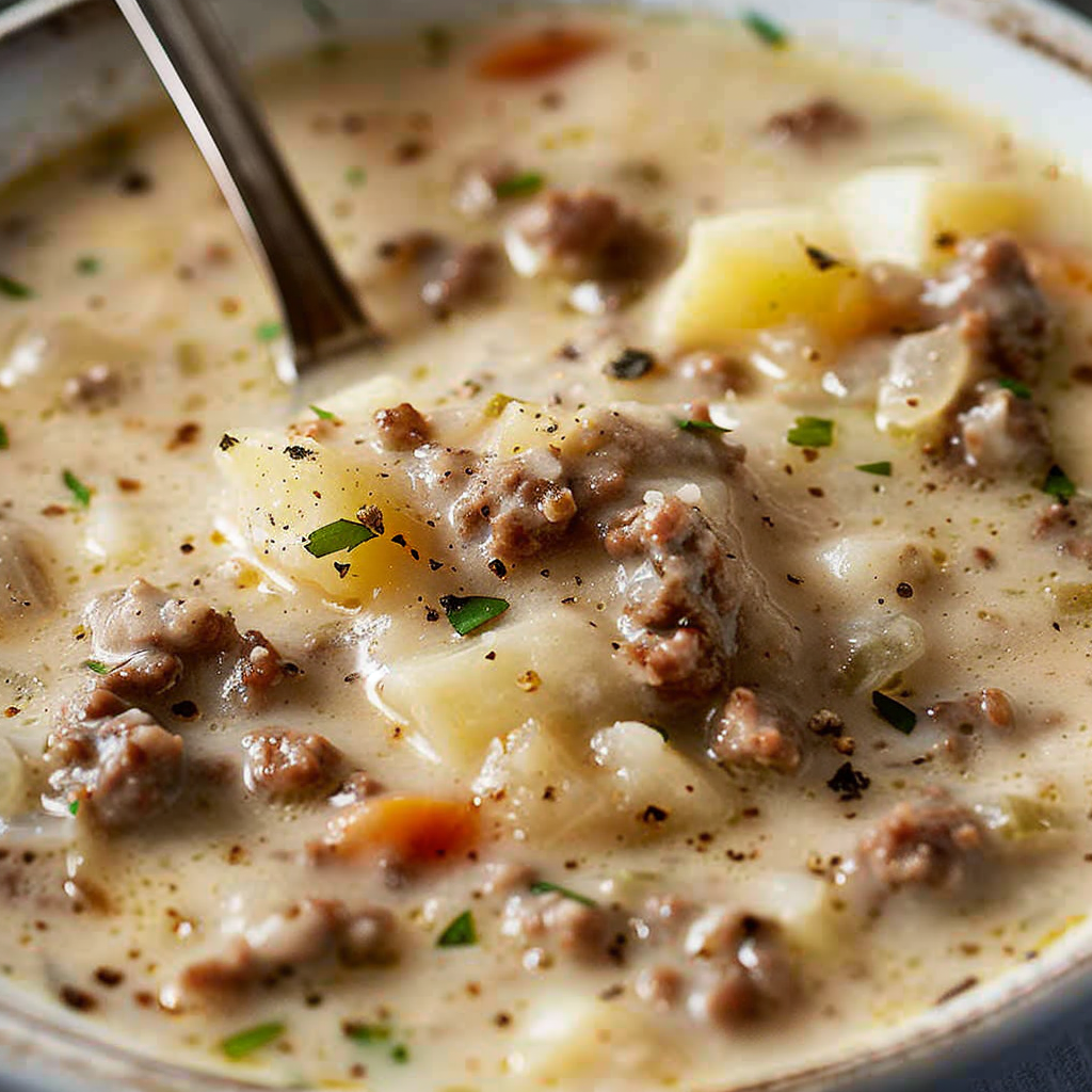 Creamy Potato & Hamburger Soup Made In the Crockpot