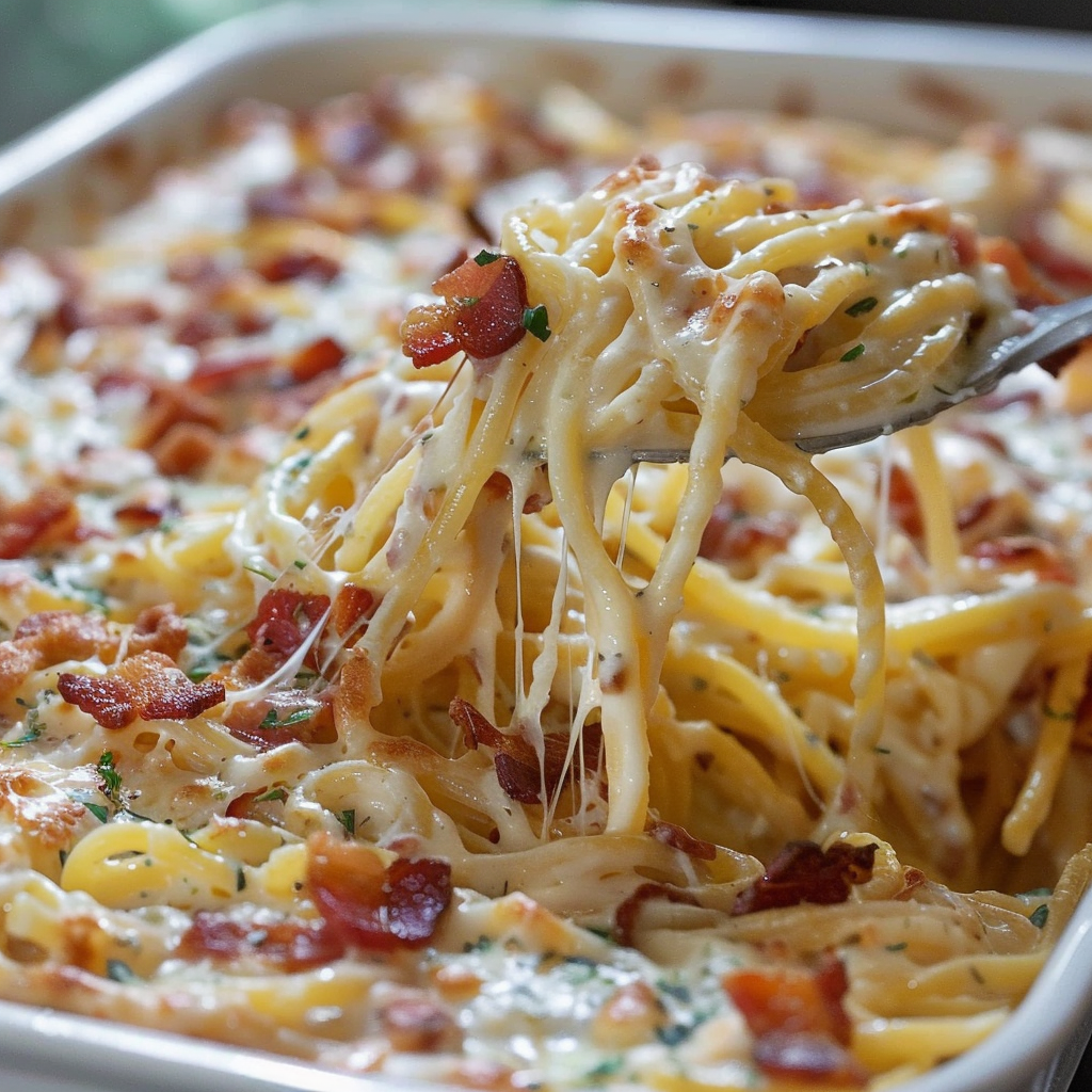 Bacon Cream Cheese Baked Spaghetti