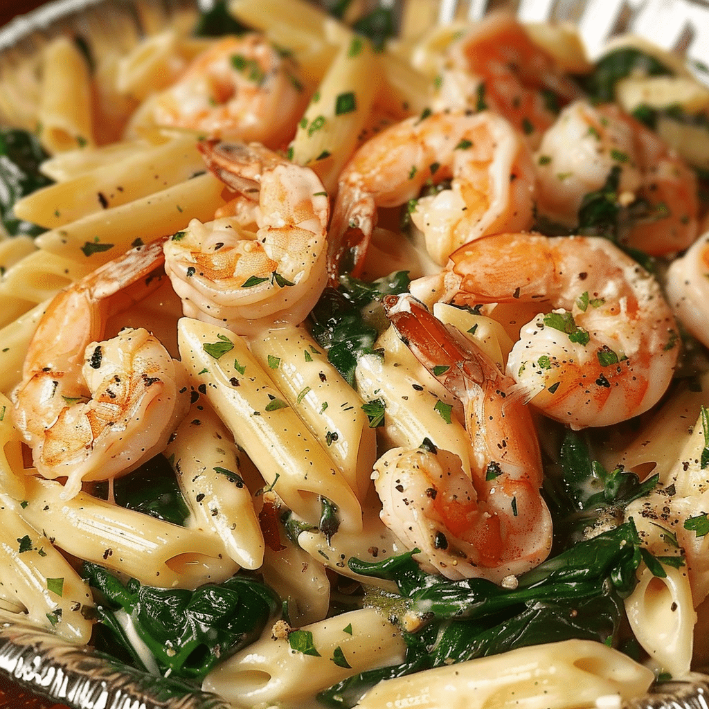 Cheese Shrimp Penne Pasta & Spinach