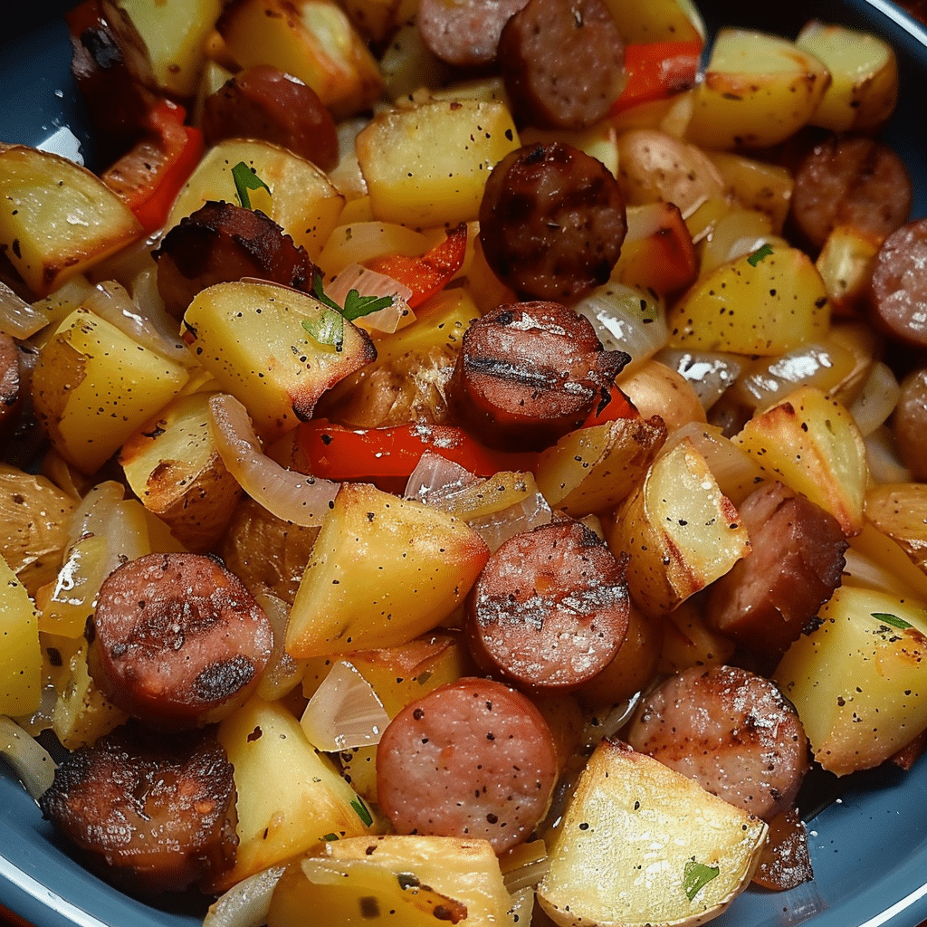 Fried Potatoes and Onions/Peppers with Smoked Sausage