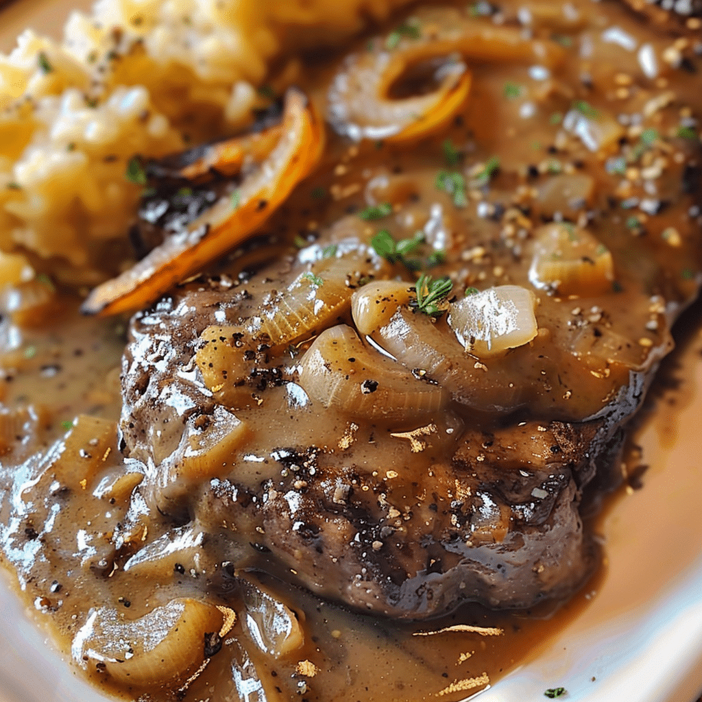 CUBE STEAK WITH ONION GRAVY