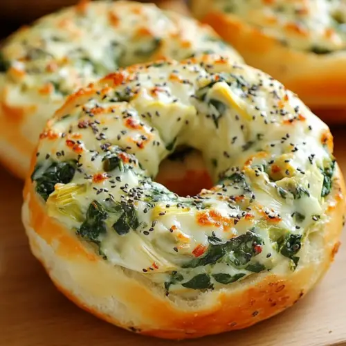 Cheesy Spinach-Artichoke Bagels Cheesy Spinach-Artichoke Bagels