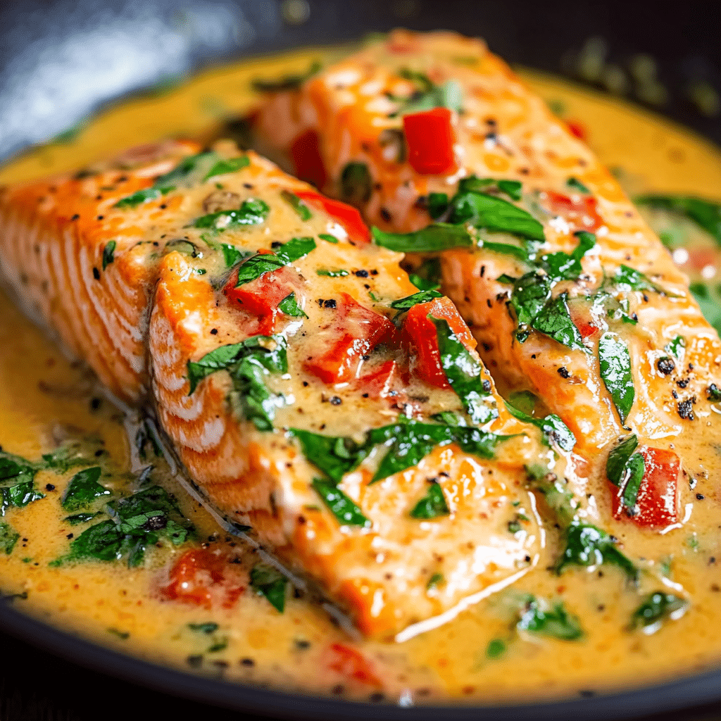 Tagsalmon In Roasted Pepper Sauce